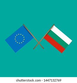 European Union and Bulgaria crossed flags.Language learning or travel concept. flat design.