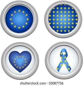 European Union Buttons with heart, flag and ribbon