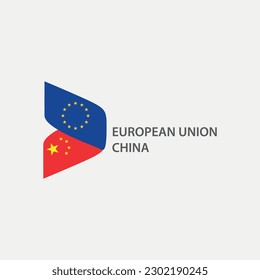 European Union - China text flag friends country vector graphic graphic element Illustration template design
