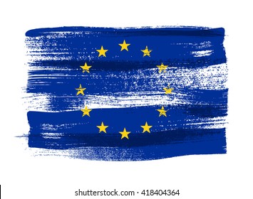 European Union colorful brush strokes painted national country EU flag icon. Painted texture.