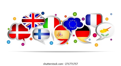 European Union countries bubble speech shapes. Set 1. Vector illustration.