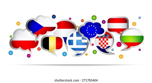European Union countries bubble speech shapes. Set 3. Vector illustration.