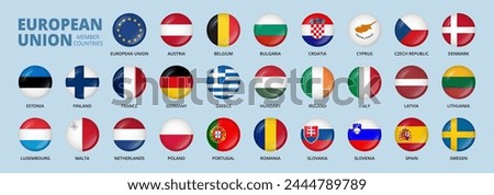 European Union countries flags. Round button badge.