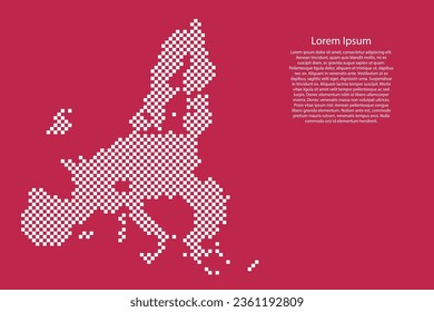 European Union countries map from checkered white square grid pattern on red viva magenta background