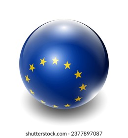 European Union Countries Nation Flag 2.5D Isometric View, Glossy Sphere Design, Flag Symbol Icon, Button Presentation Element Template Isolated on White Background