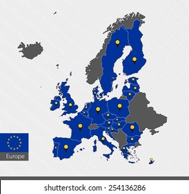 European Union countries on European Map