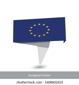 European Union Country flag. Folded ribbon banner flag. Flat flag vector illustration.