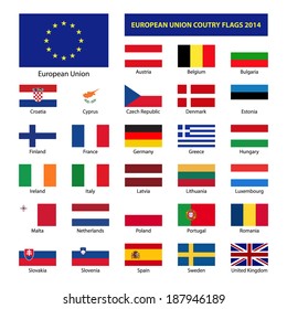 European Union country flags 2014, member states EU