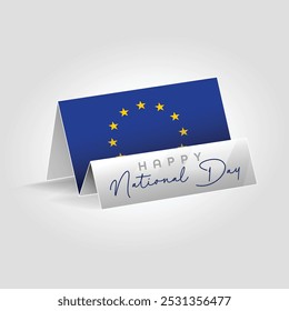 European Union country paper flag standing on the ground. Happy national day flag design.