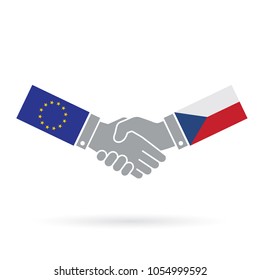 European union and Czech Republic handshake business agreement.