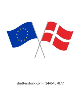 European Union and Danish flags vector isolated on white background