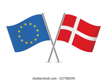 European Union and Danish flags. Vector illustration.