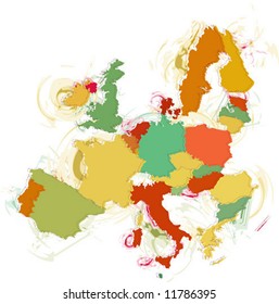 European Union Distorted Map with graphic elements surrounding it