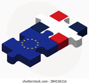 European Union and Dominican Republic Flags in puzzle isolated on white background
