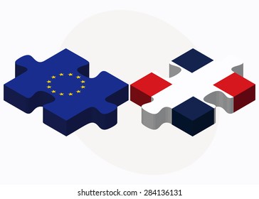 European Union and Dominican Republic Flags in puzzle isolated on white background
