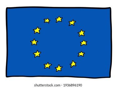 European Union doodle flag EU hand drawn icon. Vector illustration sketch style