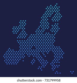 European Union Dotted Map Vector Round Design Gradient Art Illustration Blue Background Abstract.