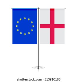 european union and english table flag. miniature flags isolated on white background