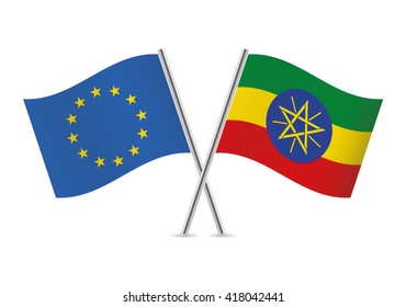 European Union and Ethiopian flags. Vector illustration.