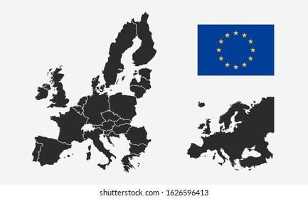 European Union, EU flag and Europe map isolated on a white background. Europe background. Map of Europe. Vector illustration