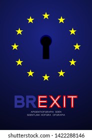 European Union (EU) flag with keyhole, Brexit concept design illustration isolated on blue background with copy space, vector eps 10
