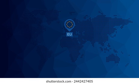 European Union, EU flag map pin icon. Vector dotted world symbol. International global illustration, sign for business, infographics, web design, presentation, politics, travel. Triangle pattern