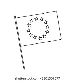 European Union (EU) flag. Vector black and white hand drawn flag.