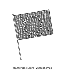 European Union (EU) flag. Vector black and white hand drawn flag.