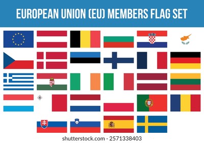 European Union, EU Members Flag Set Vector Illustration