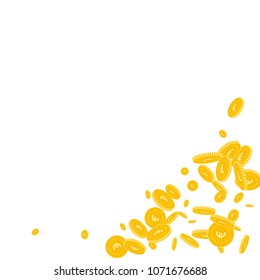European Union Euro coins falling. Scattered disorderly EUR coins on white background. Positive bottom right corner vector illustration. Jackpot or success concept.
