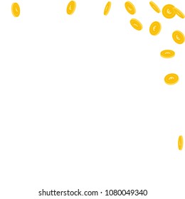 European Union Euro coins falling. Scattered sparse EUR coins on white background. Energetic abstract right top corner vector illustration. Jackpot or success concept.