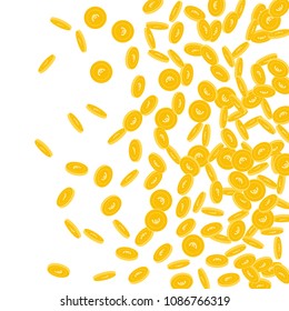 European Union Euro coins falling. Scattered small EUR coins on white background. Exotic right gradient vector illustration. Jackpot or success concept.