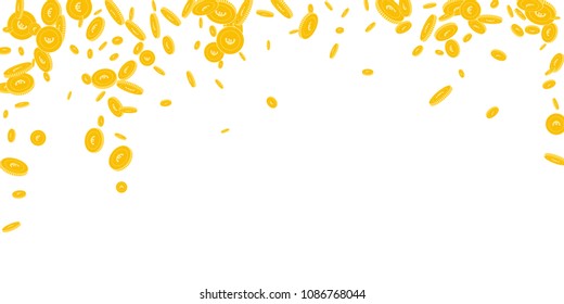 European Union Euro coins falling. Scattered disorderly EUR coins on white background. Fair falling rain vector illustration. Jackpot or success concept.