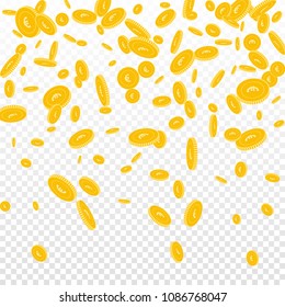 European Union Euro coins falling. Scattered disorderly EUR coins on transparent background. Ideal top gradient vector illustration. Jackpot or success concept.
