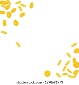 European Union Euro coins falling. Scattered small EUR coins on white background. Nice scatter abstract corners vector illustration. Jackpot or success concept.