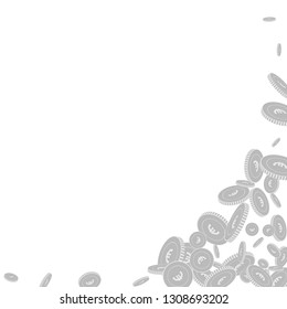 European Union Euro coins falling. Scattered black and white EUR floating coins. Jackpot or success concept. Enchanting abstract right bottom corner vector illustration.