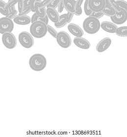 European Union Euro coins falling. Scattered black and white EUR big coins. Jackpot or success concept. Classic scatter top gradient vector illustration.