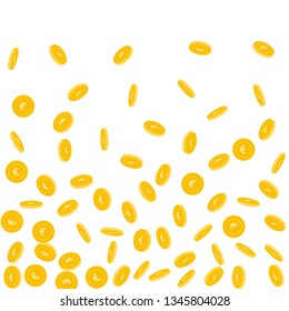 European Union Euro coins falling. Scattered sparse EUR coins on white background. Mind-blowing bottom gradient vector illustration. Jackpot or success concept.