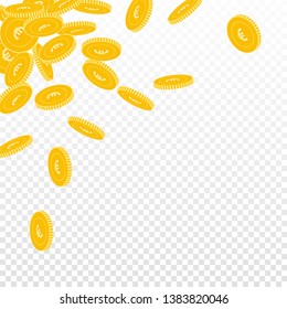 European Union Euro coins falling. Scattered big EUR coins on transparent background. Delicate scattered top left corner vector illustration. Jackpot or success concept.