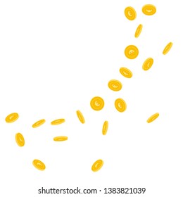 European Union Euro coins falling. Scattered sparse EUR coins on white background. Graceful big radiant left top corner vector illustration. Jackpot or success concept.