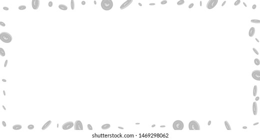 European Union Euro coins falling. Scattered black and white EUR disorderly coins. Jackpot or success concept. Magnificent wide frame vector illustration.