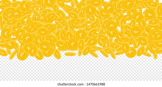 European Union Euro coins falling. Scattered big EUR coins on transparent background. Actual wide top gradient vector illustration. Jackpot or success concept.