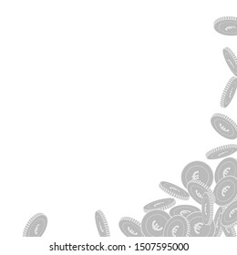 European Union Euro coins falling. Scattered black and white EUR big coins. Jackpot or success concept. Eminent abstract right bottom corner vector illustration.
