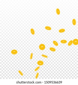 European Union Euro coins falling. Scattered sparse EUR coins on transparent background.  vector illustration. Jackpot or success concept.