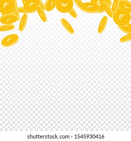 European Union Euro coins falling. Scattered big EUR coins on transparent background. Excellent abstract top border vector illustration. Jackpot or success concept.