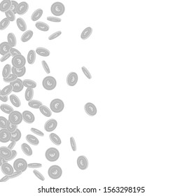European Union Euro coins falling. Scattered black and white EUR small coins. Jackpot or success concept. Bewitching scatter left gradient vector illustration.