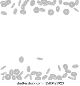 European Union Euro coins falling. Scattered black and white EUR small coins. Jackpot or success concept. Graceful borders vector illustration.