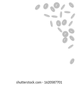 European Union Euro coins falling. Scattered black and white EUR sparse coins. Jackpot or success concept. Majestic top right corner vector illustration.