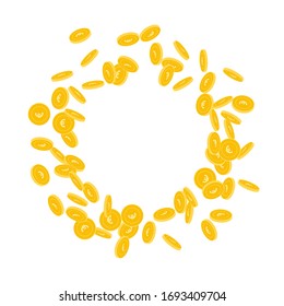 European Union Euro coins falling. Scattered small EUR coins on white background. Lovely round scattered frame vector illustration. Jackpot or success concept.