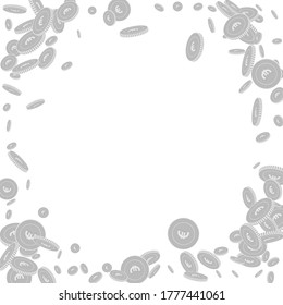 European Union Euro coins falling. Scattered black and white EUR disorderly coins. Jackpot or success concept. Unique round random frame vector illustration.